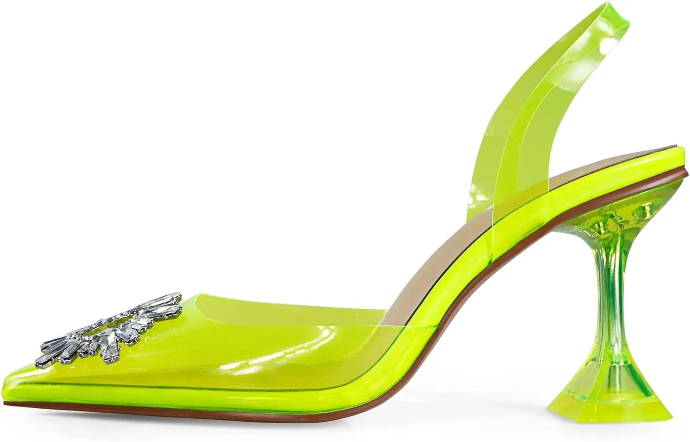 anteikira Women's Fashion High Heels Slip On Slingback Sexy Shoes Strange Heel Sun Knot Pointed Closed Toe Transparent PVC Dress Wedding Sandals