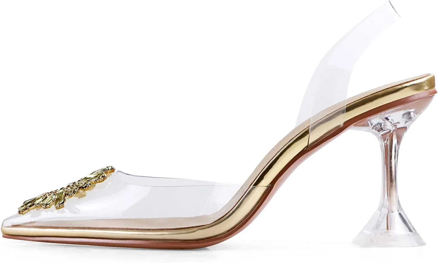 anteikira Women's Fashion High Heels Slip On Slingback Sexy Shoes Strange Heel Sun Knot Pointed Closed Toe Transparent PVC Dress Wedding Sandals