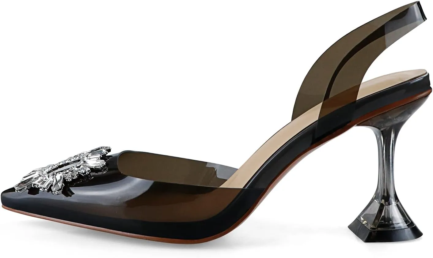 anteikira Women's Fashion High Heels Slip On Slingback Sexy Shoes Strange Heel Sun Knot Pointed Closed Toe Transparent PVC Dress Wedding Sandals