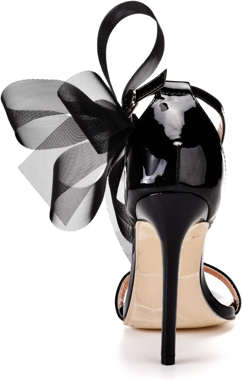 bbruriy Women's Stiletto High Heeled Sandals with Lace Mesh Bows Knot Decoration Open Toe Ankle Strap Sexy Dress Wedding Bridal Party Shoes