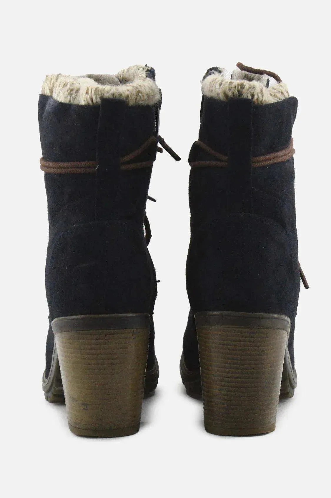 European Brand Zipper Laces Block Heels Snow Boots | Suede