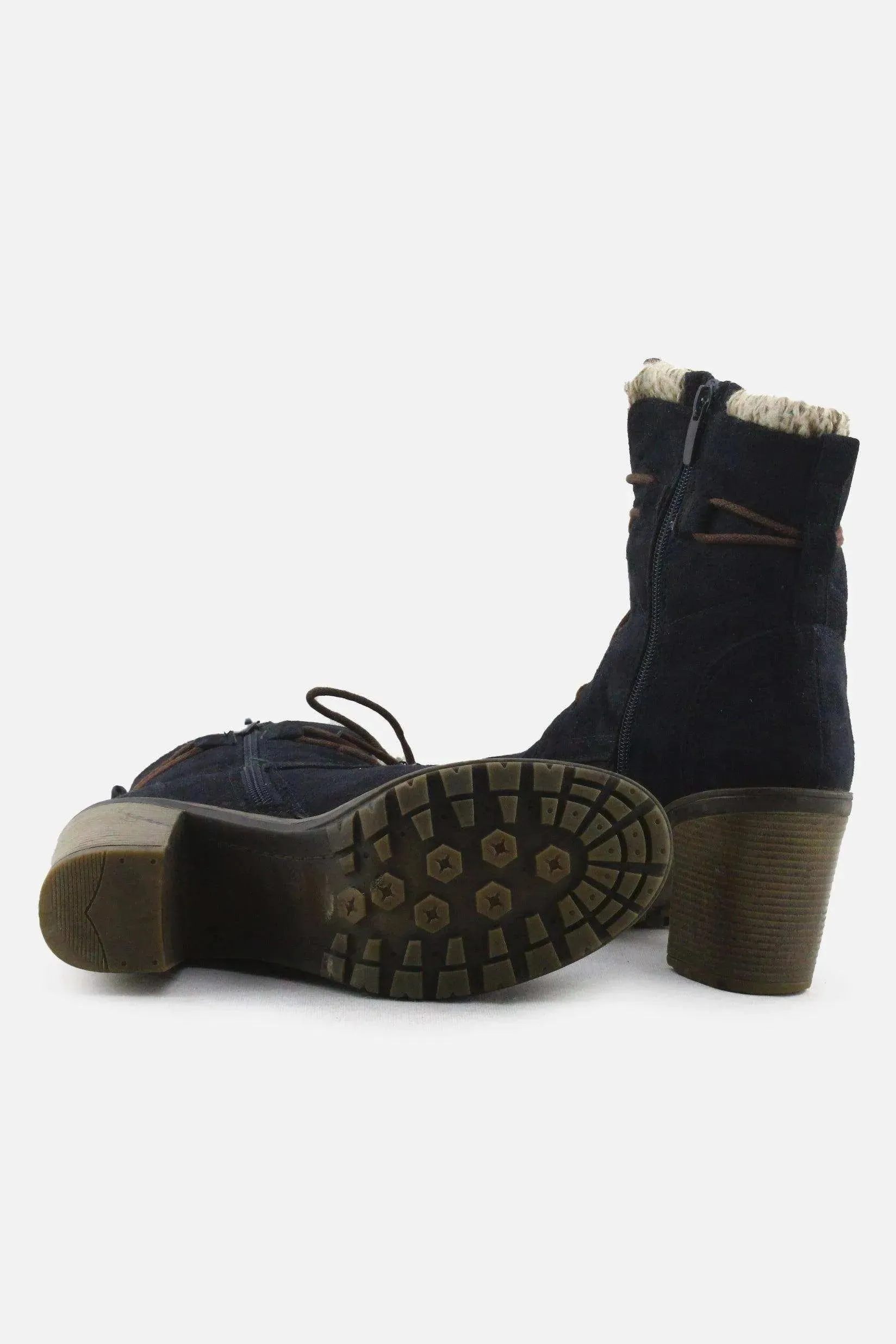 European Brand Zipper Laces Block Heels Snow Boots | Suede