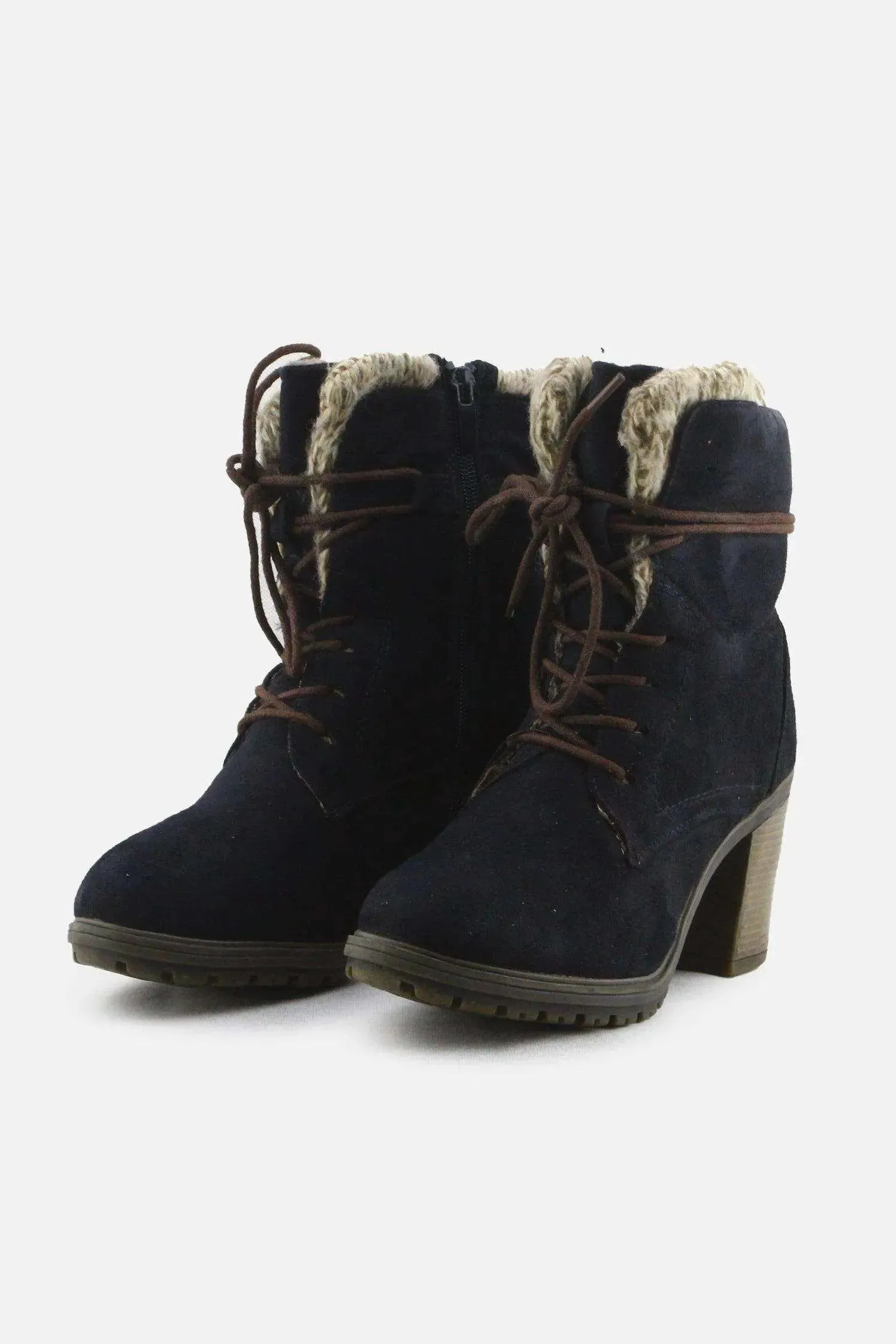 European Brand Zipper Laces Block Heels Snow Boots | Suede
