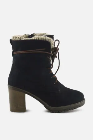 European Brand Zipper Laces Block Heels Snow Boots | Suede