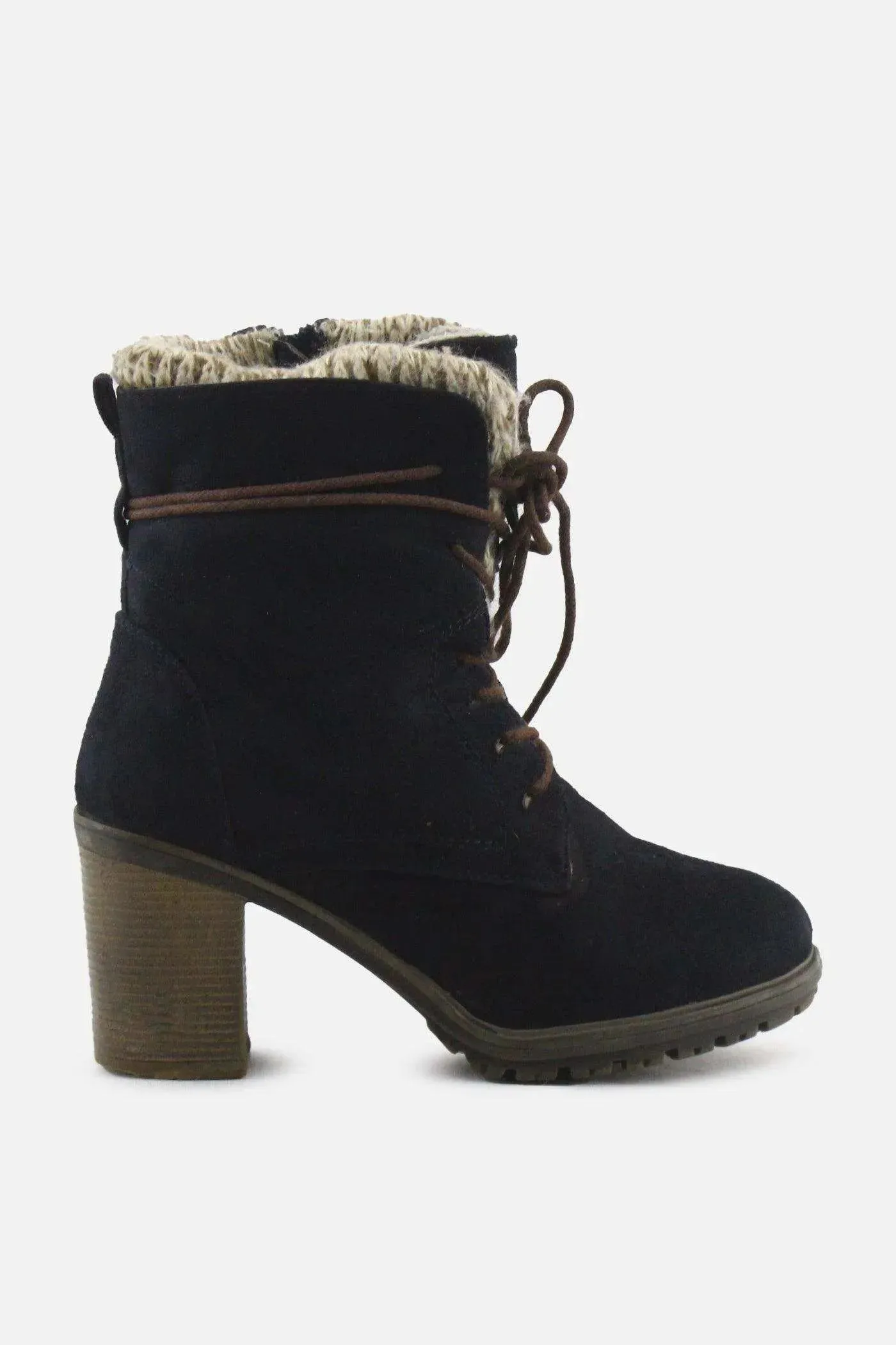 European Brand Zipper Laces Block Heels Snow Boots | Suede