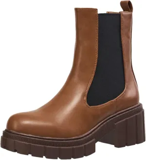 French Connection Women's Montana Ankle Booties Mid Heel Comfortable Work Fall Winter Pull On Fashion Shoes Heeled Chelsea Boots for Women with Elastic Side Detail