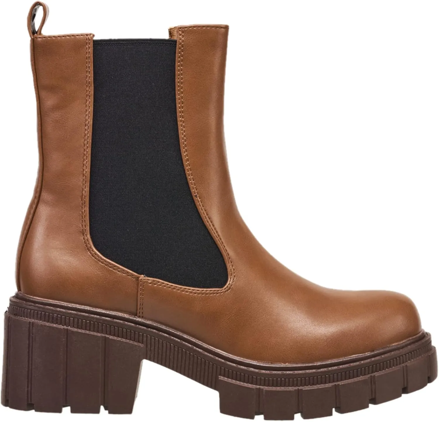 French Connection Women's Montana Ankle Booties Mid Heel Comfortable Work Fall Winter Pull On Fashion Shoes Heeled Chelsea Boots for Women with Elastic Side Detail