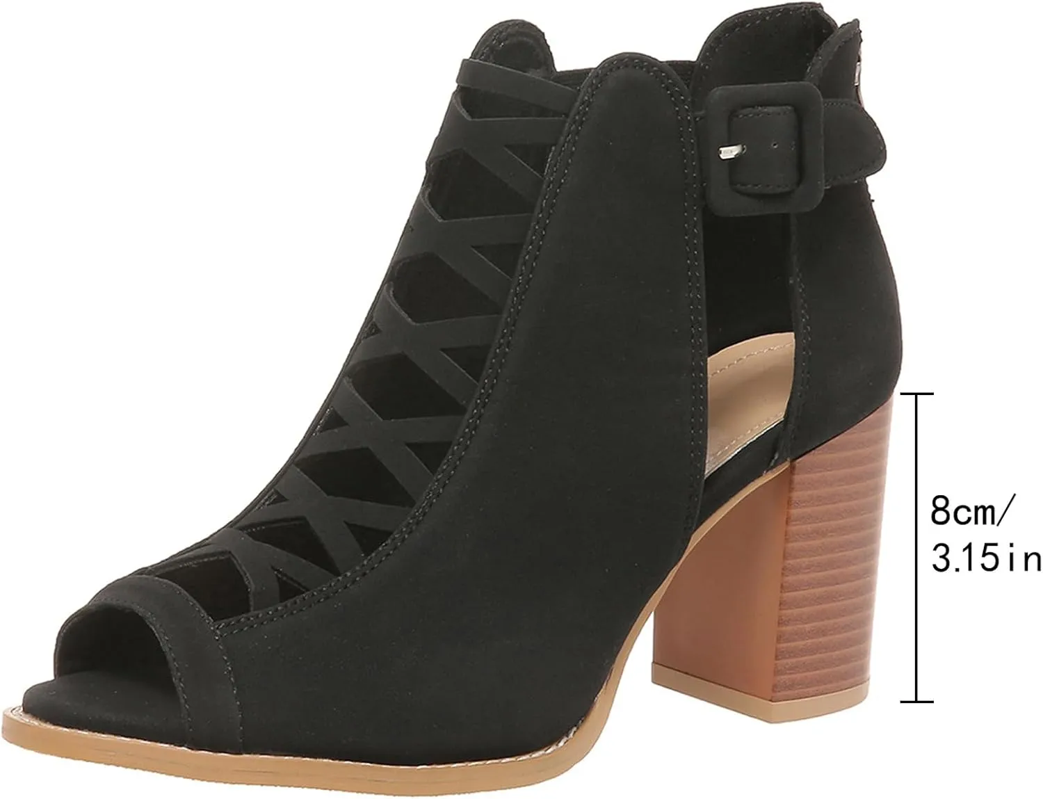 GUNIYIFS Women's Cutout Peep Toe Stacked Heeled Sandals Summer Cutout Chunky High Heels Sandals Dress Back Zip Ankle Booties