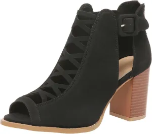 GUNIYIFS Women's Cutout Peep Toe Stacked Heeled Sandals Summer Cutout Chunky High Heels Sandals Dress Back Zip Ankle Booties