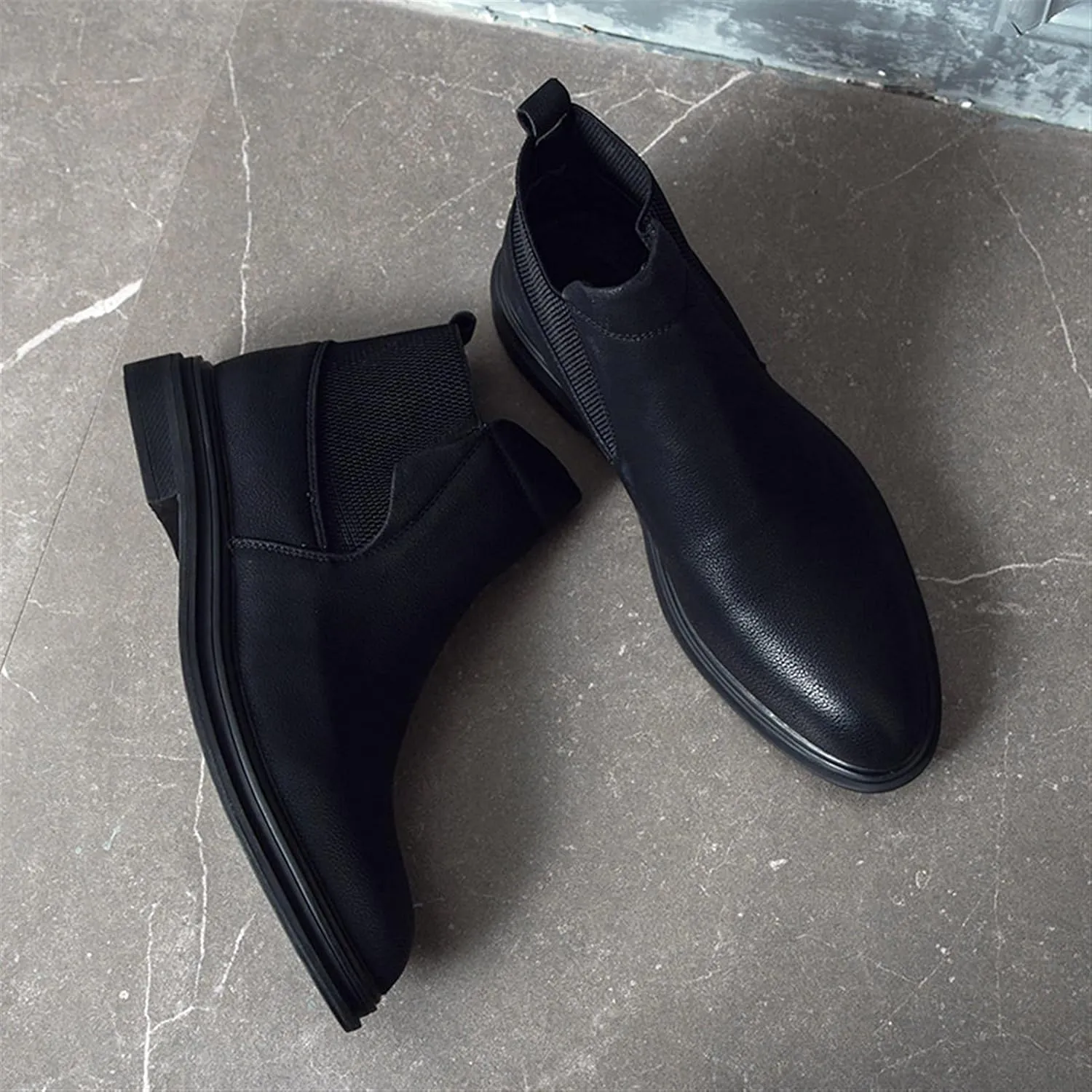 HOOENG Ankle Boots for Men Elastic Bandage Cowhide Leather Anti-Slip Waterproof Wearable Slip on Dress