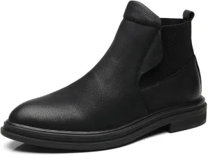 HOOENG Ankle Boots for Men Elastic Bandage Cowhide Leather Anti-Slip Waterproof Wearable Slip on Dress