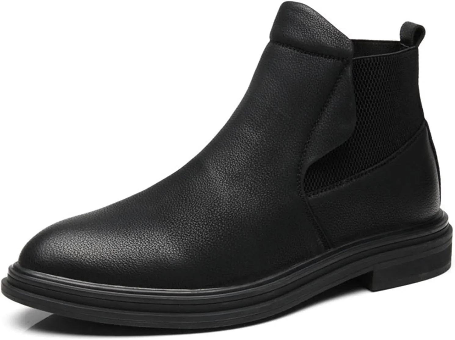 HOOENG Ankle Boots for Men Elastic Bandage Cowhide Leather Anti-Slip Waterproof Wearable Slip on Dress
