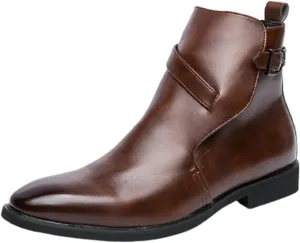 HOOENG Chelsea Boots for Men Burnished Toe Side Zip PU Slip on Wearable Waterproof Non Slip Dress