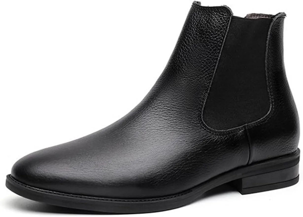 HOOENG Chelsea Boots for Men Elastic Bandage Cowhide Leather Wearable Waterproof Slip on Anti-Slip Non Slip Dress