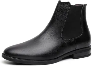 HOOENG Chelsea Boots for Men Elastic Bandage Cowhide Leather Wearable Waterproof Slip on Anti-Slip Non Slip Dress