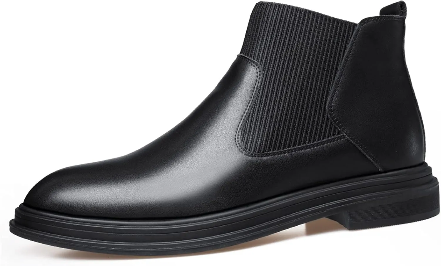 HOOENG Chelsea Boots for Men Elastic Bandage Genuine Leather Wearable Slip on Anti-Slip Non Slip Waterproof Classic Dress
