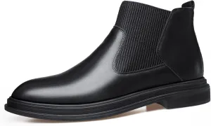 HOOENG Chelsea Boots for Men Elastic Bandage Genuine Leather Wearable Slip on Anti-Slip Non Slip Waterproof Classic Dress