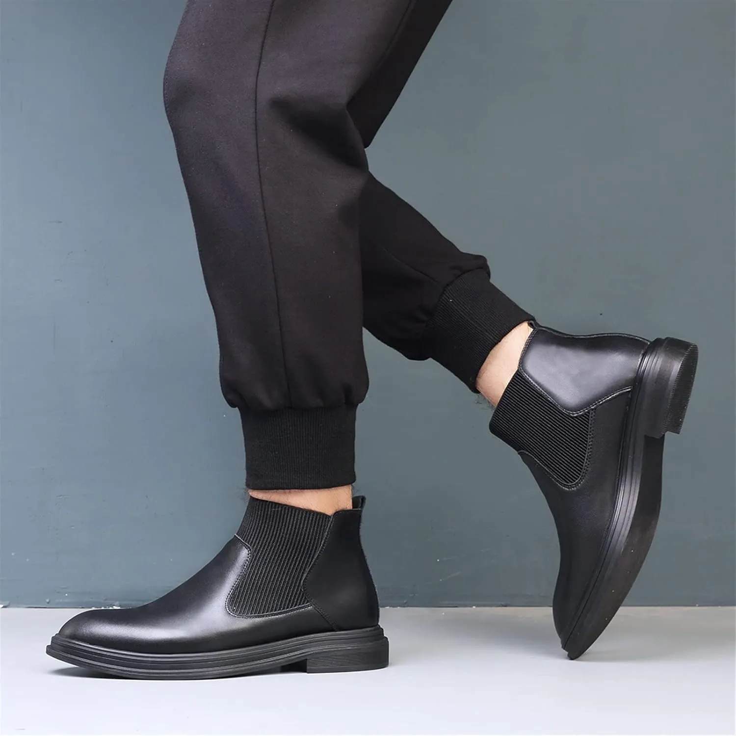 HOOENG Chelsea Boots for Men Elastic Bandage Genuine Leather Wearable Slip on Anti-Slip Non Slip Waterproof Classic Dress