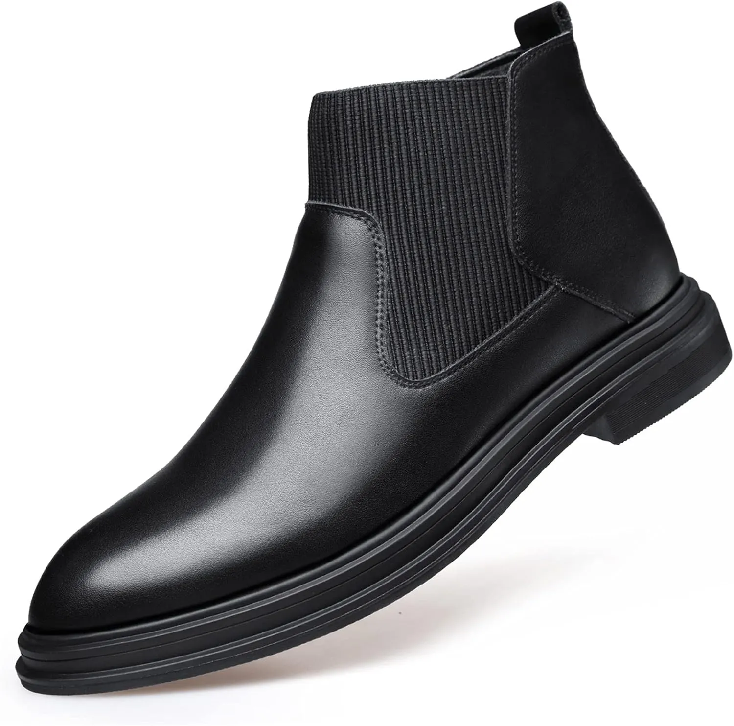 HOOENG Chelsea Boots for Men Elastic Bandage Genuine Leather Wearable Slip on Anti-Slip Non Slip Waterproof Classic Dress