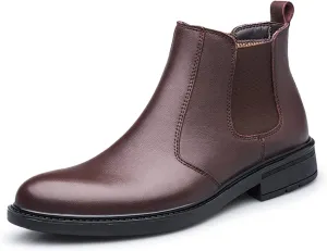 HOOENG Chelsea Boots for Men Elastic Bandage Vegan Leather Wearable Waterproof Slip on Anti-Slip Non Slip Casual Dress (Color : Brown, Size : 10)