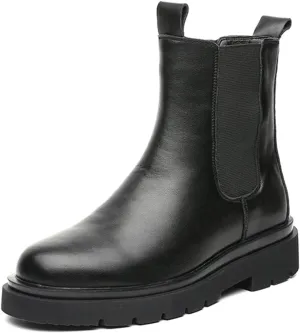 HOOENG Chelsea Boots for Men High Top Elastic Bandage Cowhide Leather Slip on Waterproof Wearable Anti-Slip Work Dress (Color : Black, Size : 9)