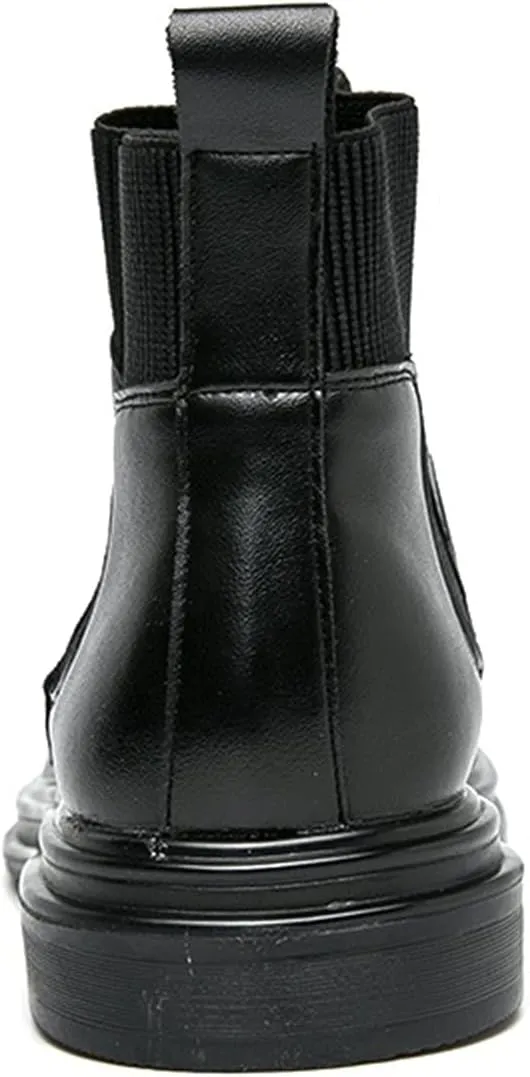 HOOENG Round Toe Ankle Boots for Men Carved Brogue Win Tip Elastic Bandage PU Anti-Slip Non Slip Waterproof Slip on Dress
