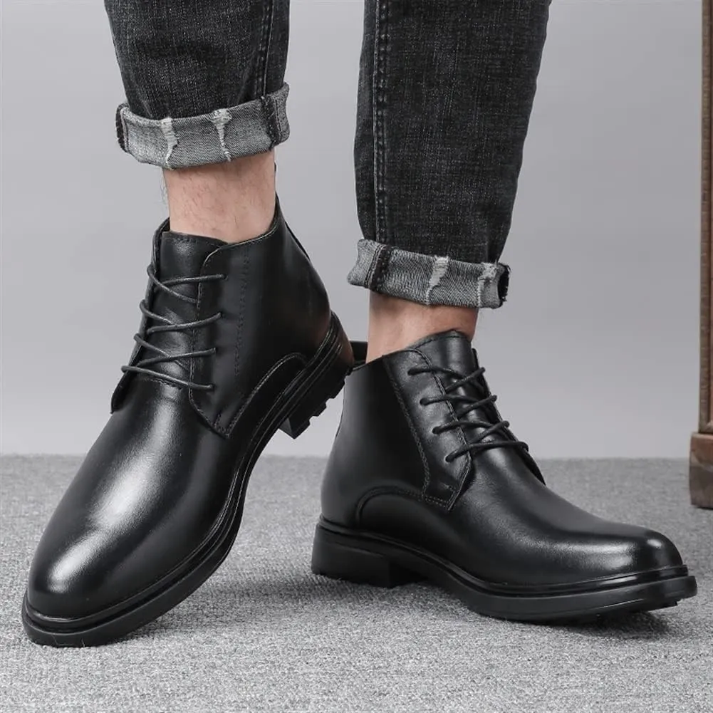 Lace Up Round Toe Boots For Men Derby Cowhide Leather Waterproof Wearable Dress Classic