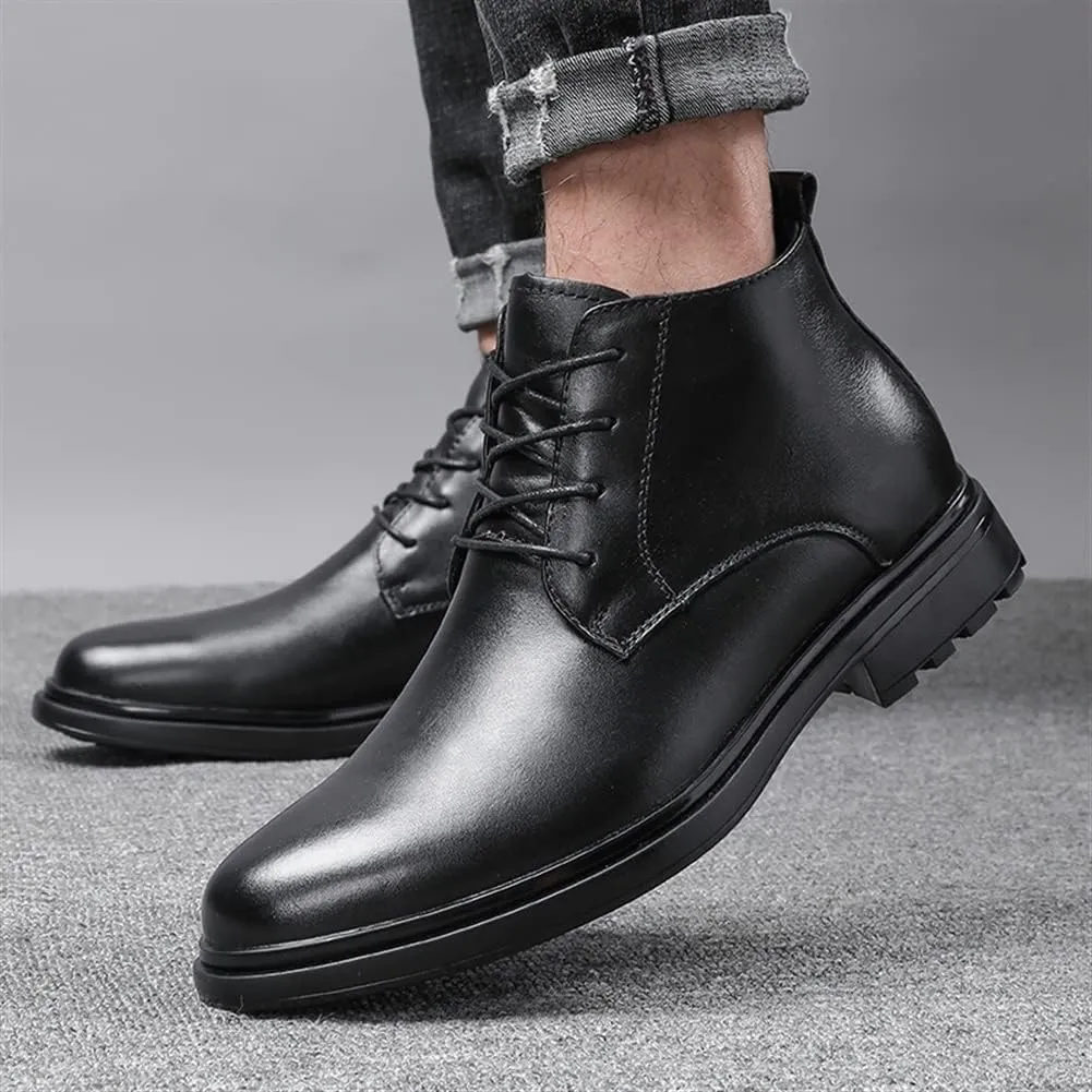 Lace Up Round Toe Boots For Men Derby Cowhide Leather Waterproof Wearable Dress Classic