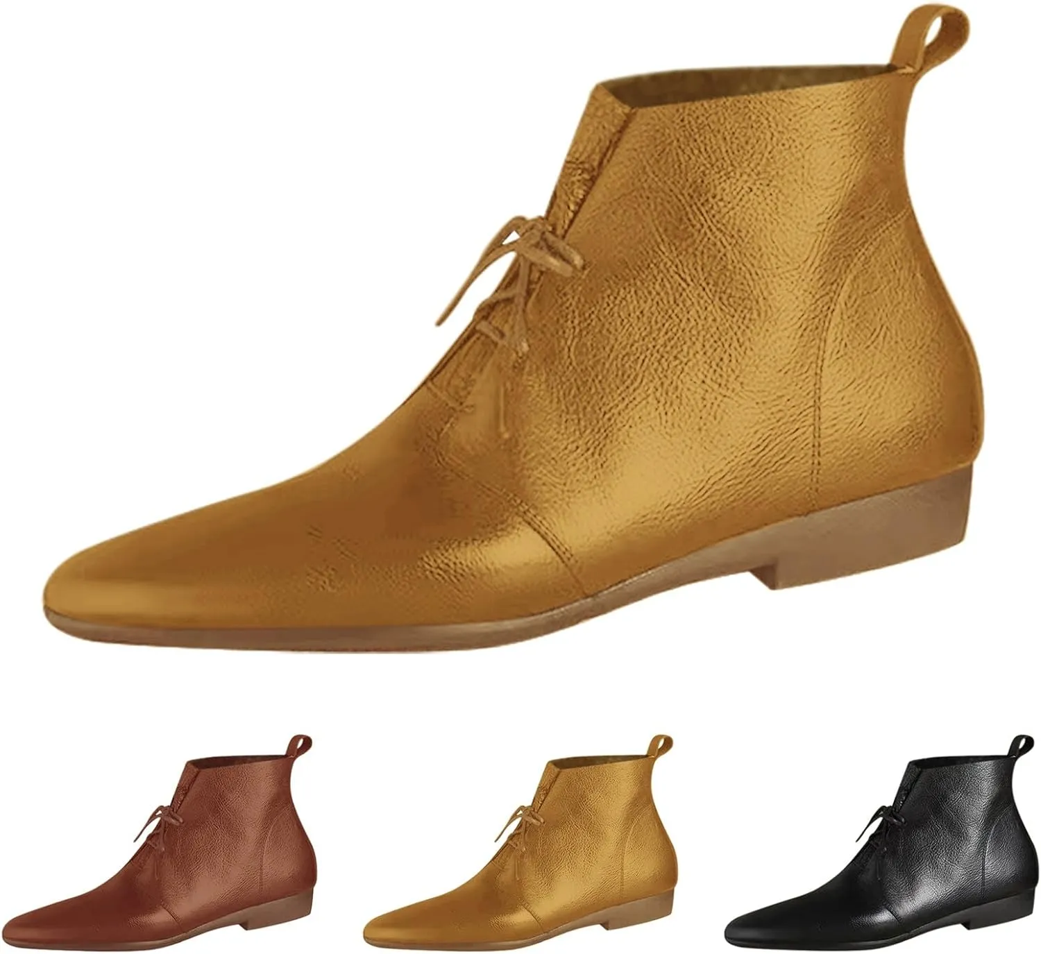 Low Heel Pointed Toe Lace Up Chukka Ankle Boots Flats Fall Winter Booties Casual Dress Shoes Slip On Walking Shoes