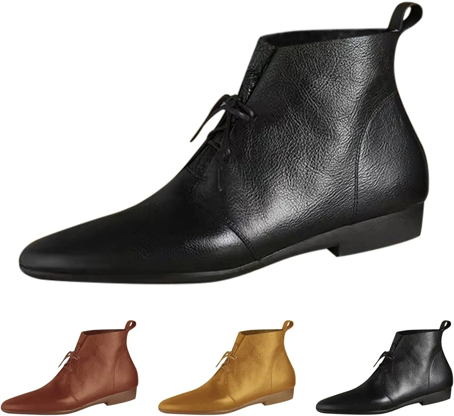 Low Heel Pointed Toe Lace Up Chukka Ankle Boots Flats Fall Winter Booties Casual Dress Shoes Slip On Walking Shoes