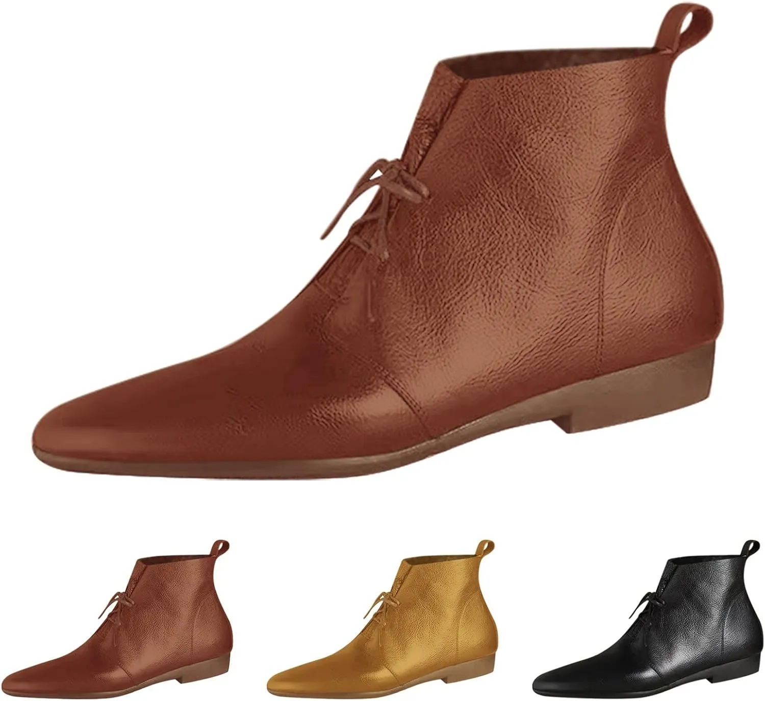Low Heel Pointed Toe Lace Up Chukka Ankle Boots Flats Fall Winter Booties Casual Dress Shoes Slip On Walking Shoes
