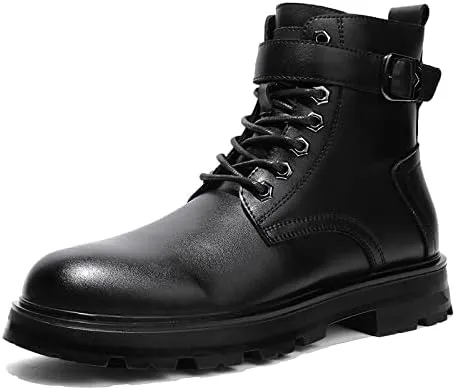 Men's Ankle Boots Slip Resistant Waterproof Derby Monk Belt Side Zip Cowhide Leather Vintage Dress