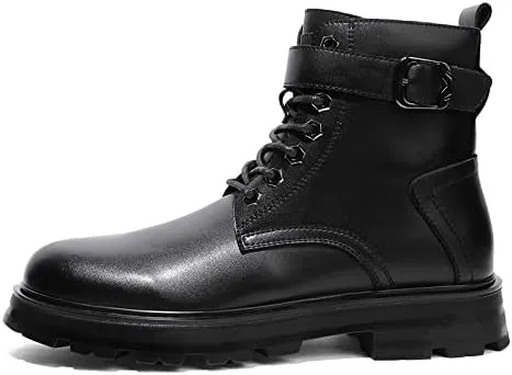 Men's Ankle Boots Slip Resistant Waterproof Derby Monk Belt Side Zip Cowhide Leather Vintage Dress