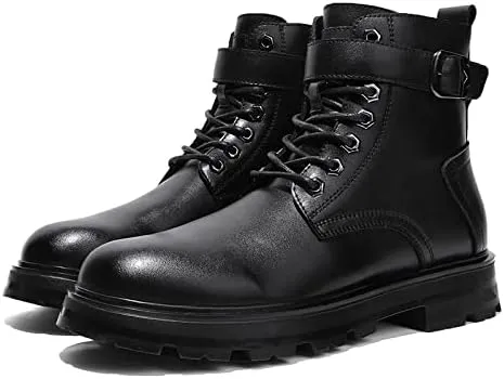 Men's Ankle Boots Slip Resistant Waterproof Derby Monk Belt Side Zip Cowhide Leather Vintage Dress