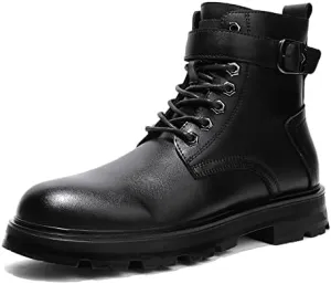 Men's Ankle Boots Slip Resistant Waterproof Derby Monk Belt Side Zip Cowhide Leather Vintage Dress