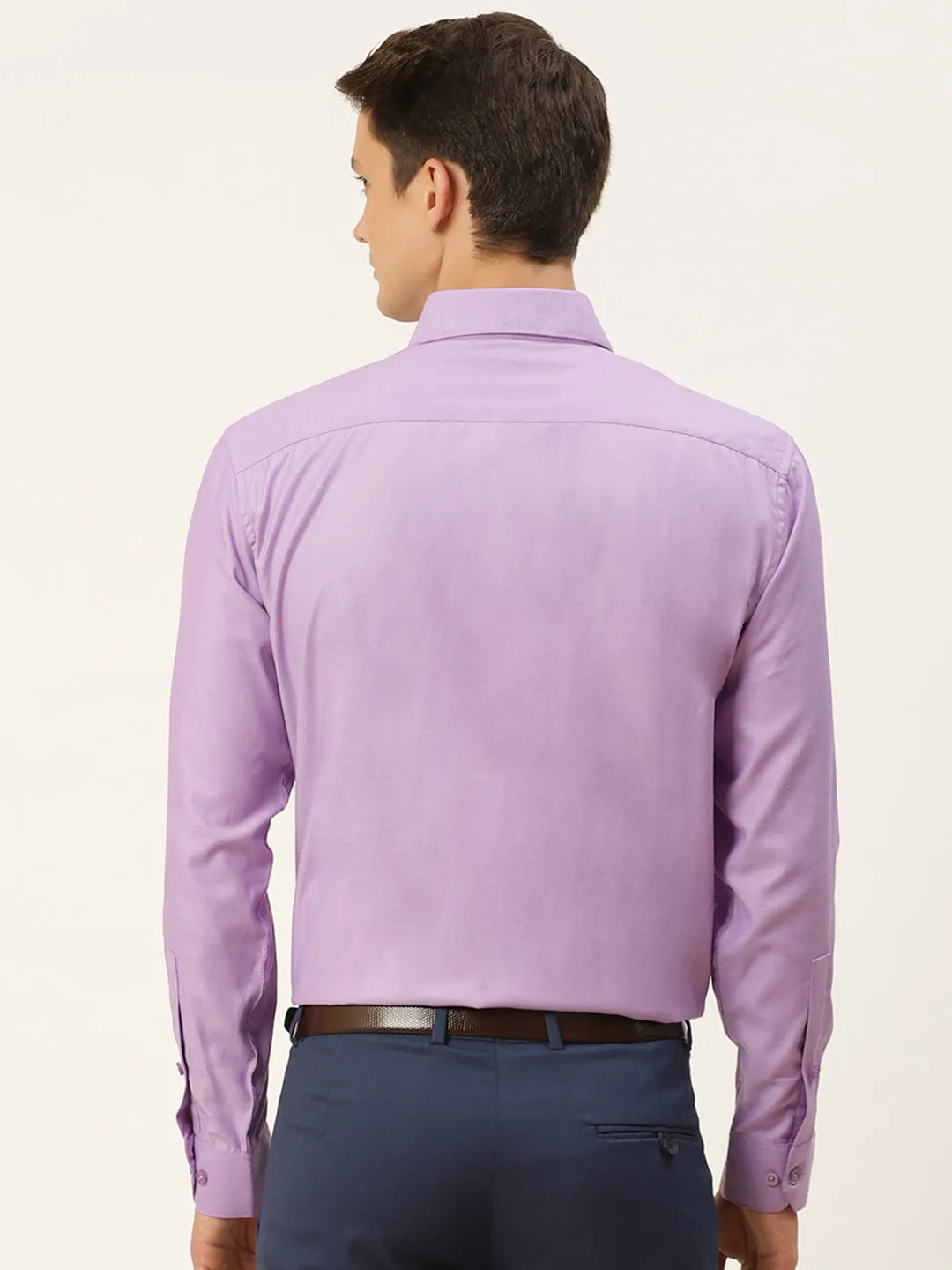 Men's Cotton Purple Self Design Classic Formal Shirt - Sojanya