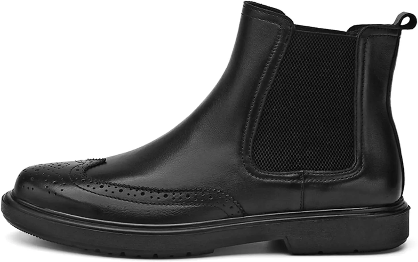 New Chelsea Boots For Men Carved Brogue Win Tip Elastic Bandage Cowhide Leather Slip On Waterproof Non Wearable Dress Slip On