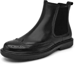 New Chelsea Boots For Men Carved Brogue Win Tip Elastic Bandage Cowhide Leather Slip On Waterproof Non Wearable Dress Slip On