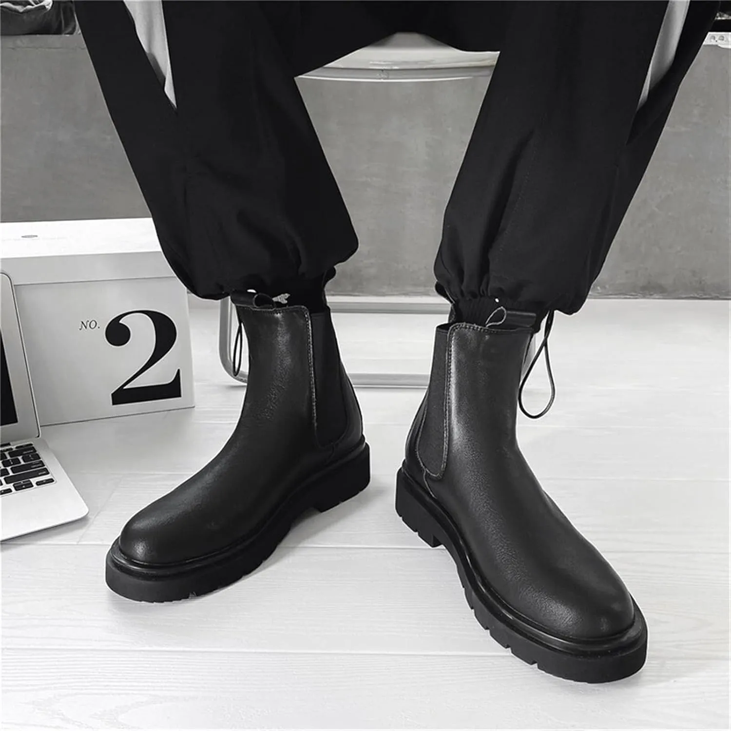 New Chelsea Boots For Men Elastic Bandage Mid Top Genuine Leather Slip On Non Anti-slip Wearable Waterproof Dress Slip On