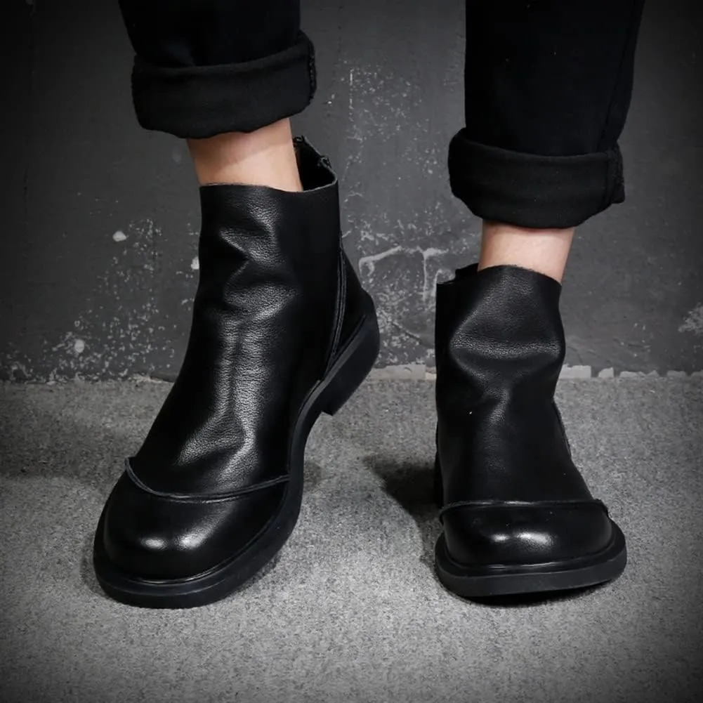 New Men Chelsea Boots Cap Toe Genuine Leather Behind Zip Slip On Non Slip Anti-slip Waterproof Wearable Dress Pull On