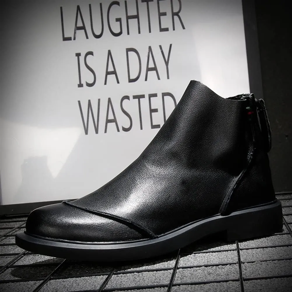 New Men Chelsea Boots Cap Toe Genuine Leather Behind Zip Slip On Non Slip Anti-slip Waterproof Wearable Dress Pull On
