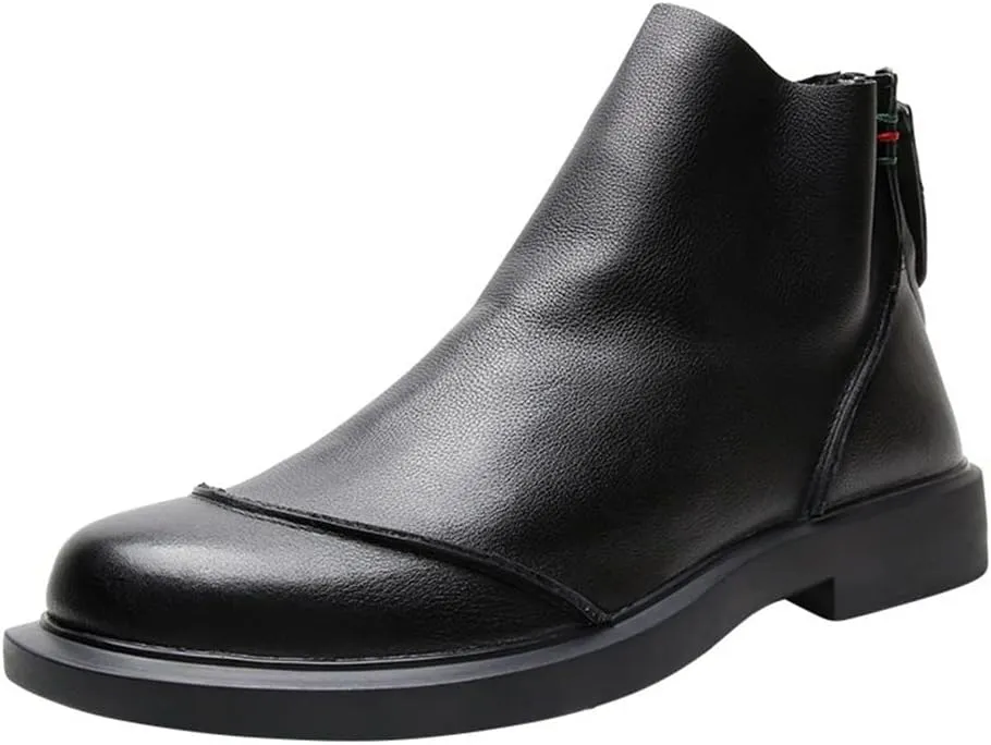 New Men Chelsea Boots Cap Toe Genuine Leather Behind Zip Slip On Non Slip Anti-slip Waterproof Wearable Dress Pull On