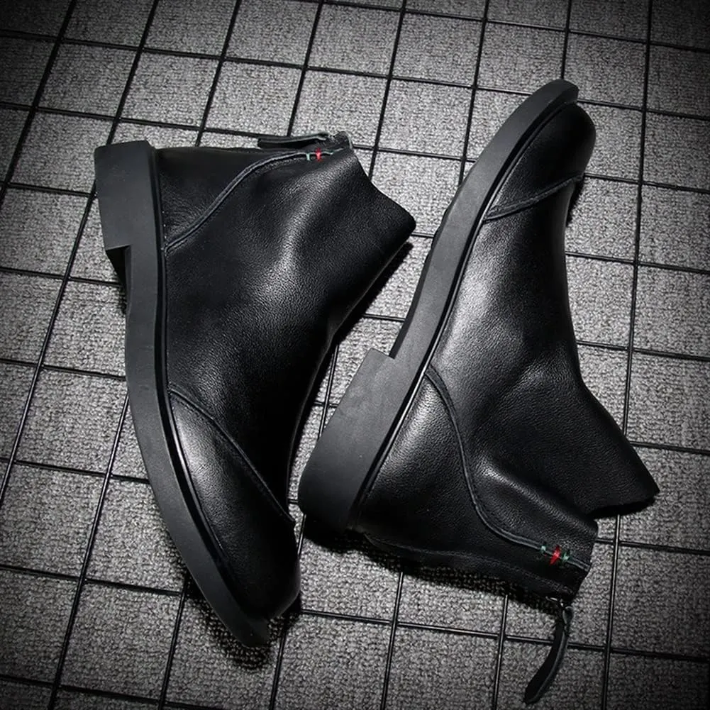 New Men Chelsea Boots Cap Toe Genuine Leather Behind Zip Slip On Non Slip Anti-slip Waterproof Wearable Dress Pull On