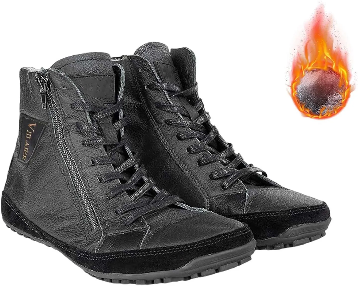 Non-Slip aterproof Fu Lined Barefoot Shoe Lac Up Snow Shoes for Men Winter Padded Warm Cold Weather Sneaker