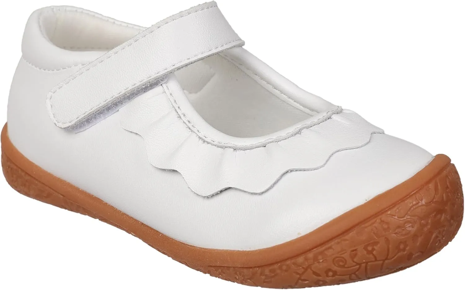 Oomphies Amina Leather Mary Jane Shoes for Girls  Ruffled Dress Shoes with Hook & Loop Closure, Soft Cushion Footbed