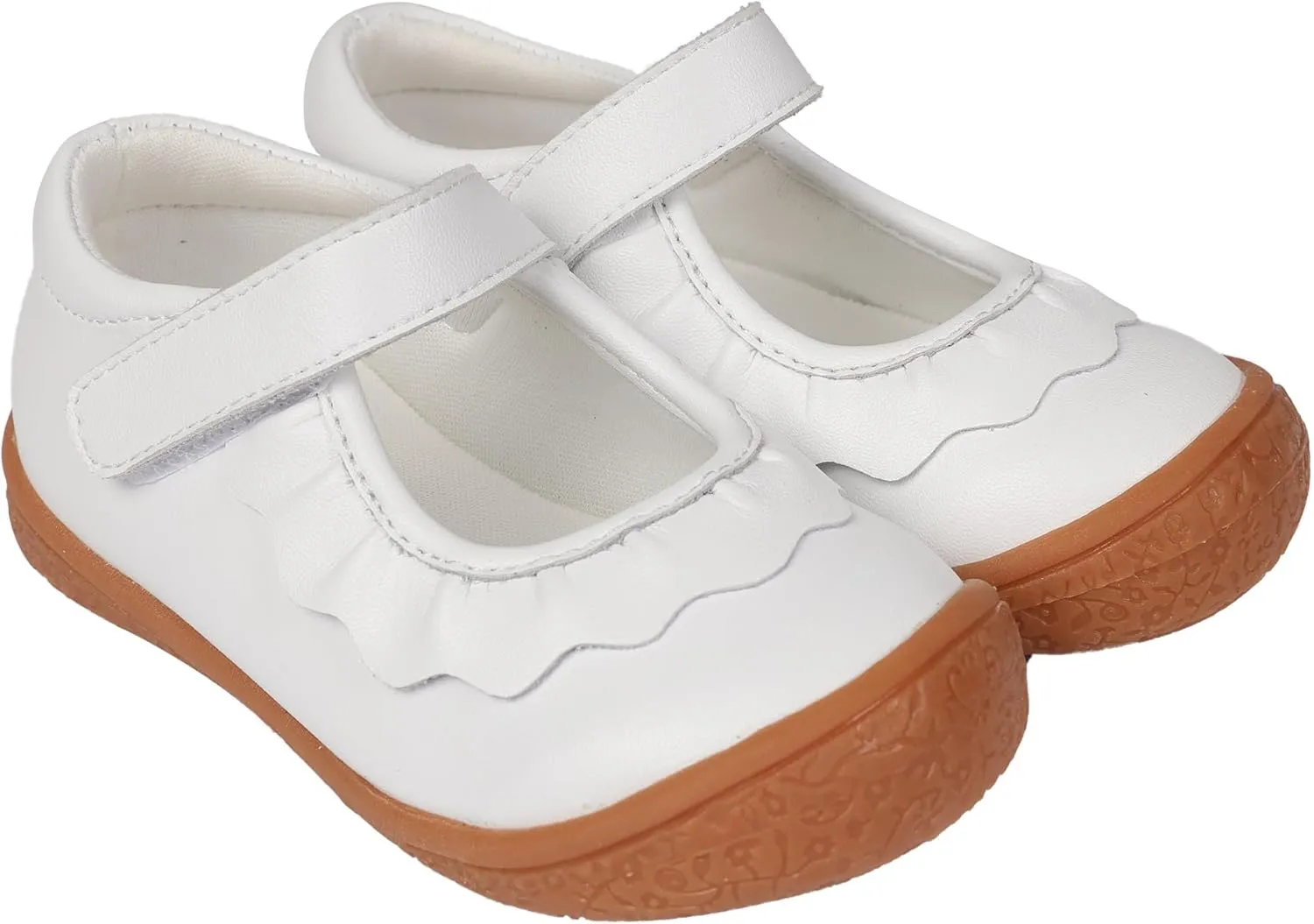 Oomphies Amina Leather Mary Jane Shoes for Girls  Ruffled Dress Shoes with Hook & Loop Closure, Soft Cushion Footbed