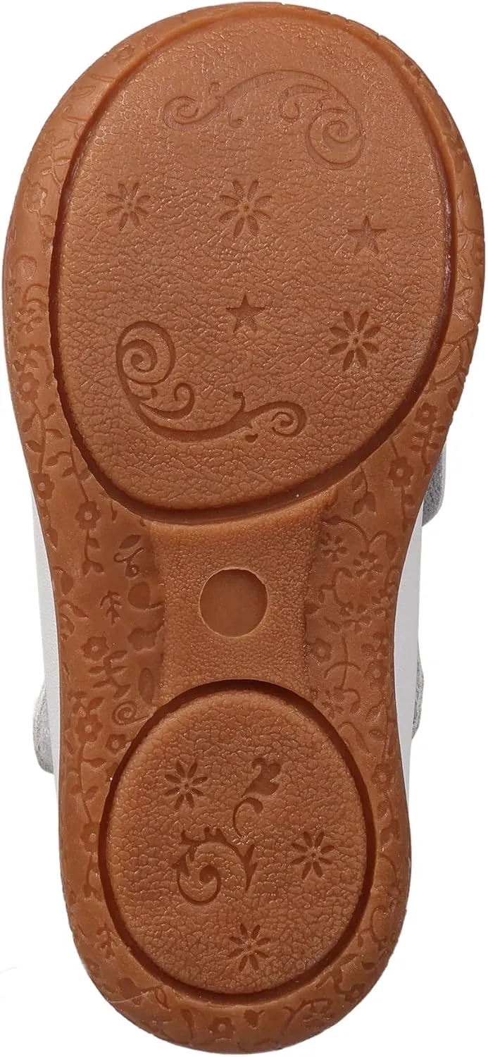 Oomphies Amina Leather Mary Jane Shoes for Girls  Ruffled Dress Shoes with Hook & Loop Closure, Soft Cushion Footbed