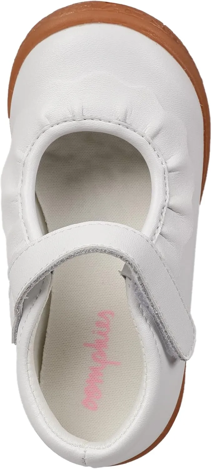 Oomphies Amina Leather Mary Jane Shoes for Girls  Ruffled Dress Shoes with Hook & Loop Closure, Soft Cushion Footbed