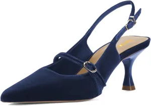 Pazzion Women's Pointed Closed Toe Slingback Pumps Mid Kitten Heel Ankle Strap Buckled Sandals Comfy Daily Prom Event Shoes Size 4-16 US
