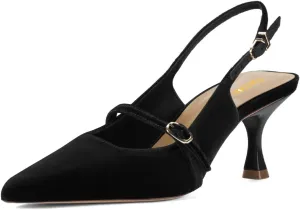 Pazzion Women's Pointed Closed Toe Slingback Pumps Mid Kitten Heel Ankle Strap Buckled Sandals Comfy Daily Prom Event Shoes Size 4-16 US